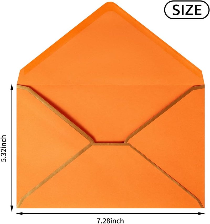 Homtable 100 Pack A7 Envelopes 5 x 7 Card Envelopes V Flap with Gold Border for Office, Wedding Gift Cards, Invitations, Graduation, Baby Shower, Parties (Dark Orange, 5.32 x 7.28 Inches) - Image 2